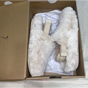 Nike Calm Mule Sanddrift Faux Fur Slippers Womens 8 Mens 7 NEW Cozy Streetwear